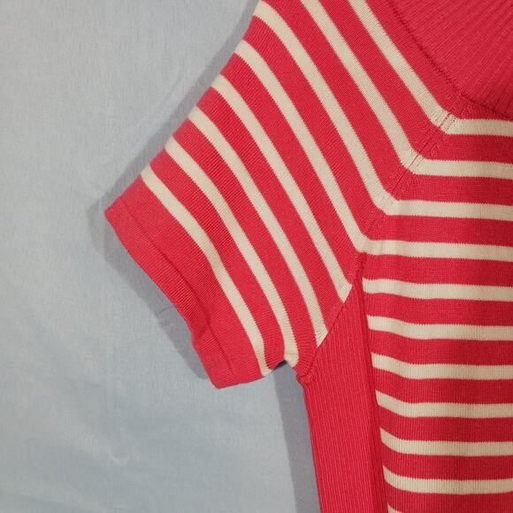 89th & Madison Women's Medium Pink and White Striped Short Sleeve Sweater Rayon - Picture 5 of 8